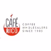 Logo for Café Rico featuring a stylized coffee cup with steam, the text