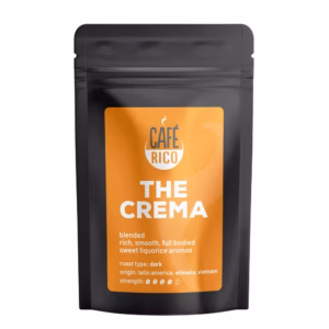 Cafe Rico - The Crema Coffee Beans in 250g and 500g bags. blended, rich, smooth, full bodied, sweet liquorice aromas. roast type: dark Origin: latin america, ethiopia, vietnam Strength: 4 out of 5
