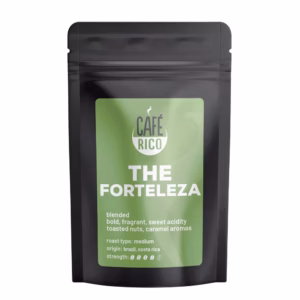 Cafe Rico - The Forteleza Coffee Beans in 250g and 500g bags. blended, bold, fragrant, sweet acidity toasted nuts, caramel aromas. roast type: medium Origin: brazil, costa rica Strength: 4 out of 5